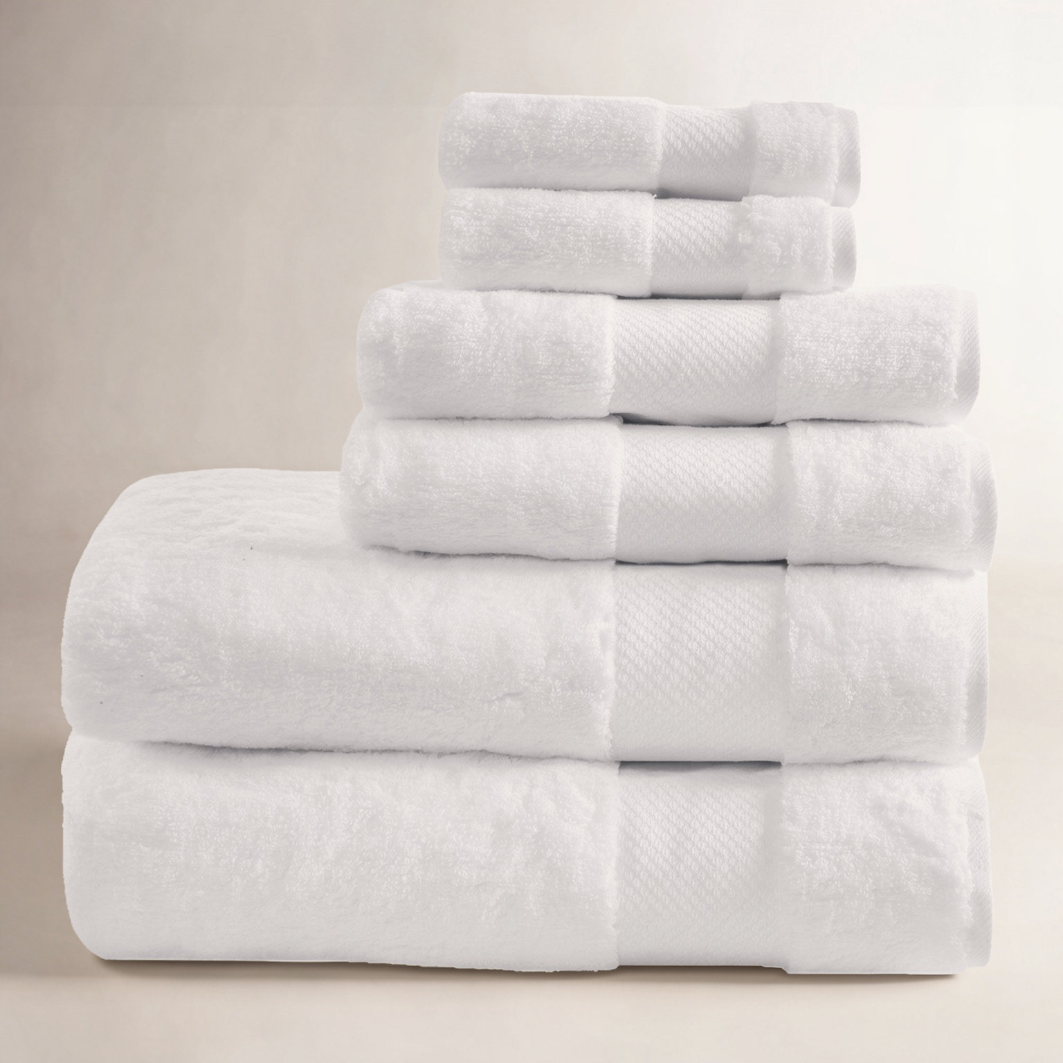 Turkish Cotton Quick-Dry Towel Set, White, 6 Piece Towel Set