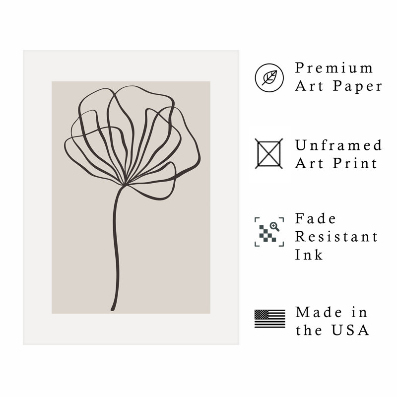 Floral beige, reproduction d'art moderne sans cadre, H 14 po x l 11 po