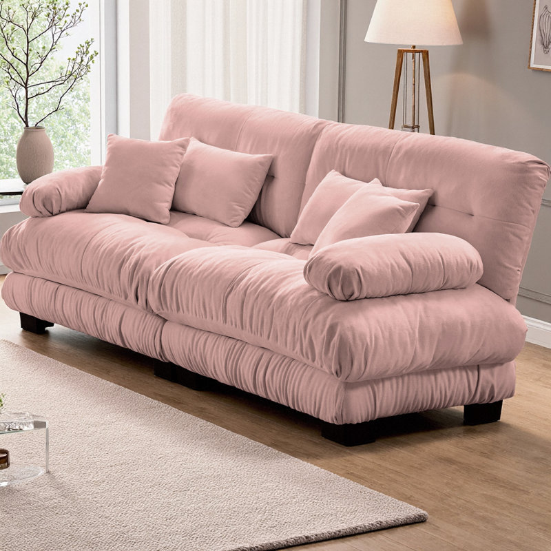 Causeuse rembourrée en chenille avec accoudoirs arrondis Nimbus Cloud Couch, Rose, H 35,4 po x l 94,4 po x P 36 po, 2