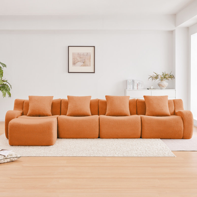 4 couvertures en forme de L orange sans os, avec revêtement antidérapant, accoudoir incurvé, revêtement en éponge à compression complète, aucun assemblage requis, accoudoir