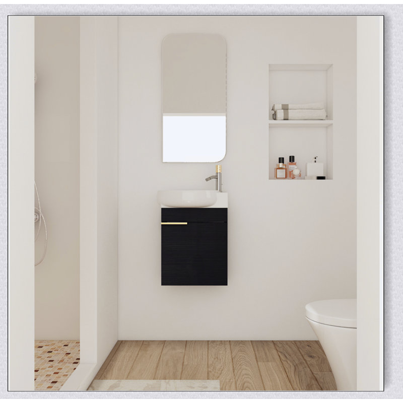Meuble-lavabo à fermeture en douceur avec lavabo, 16 pouces pour petite salle de bain