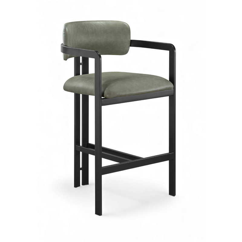 Tabouret de comptoir Asenath, Noir graphite, Cuir végétalien vert