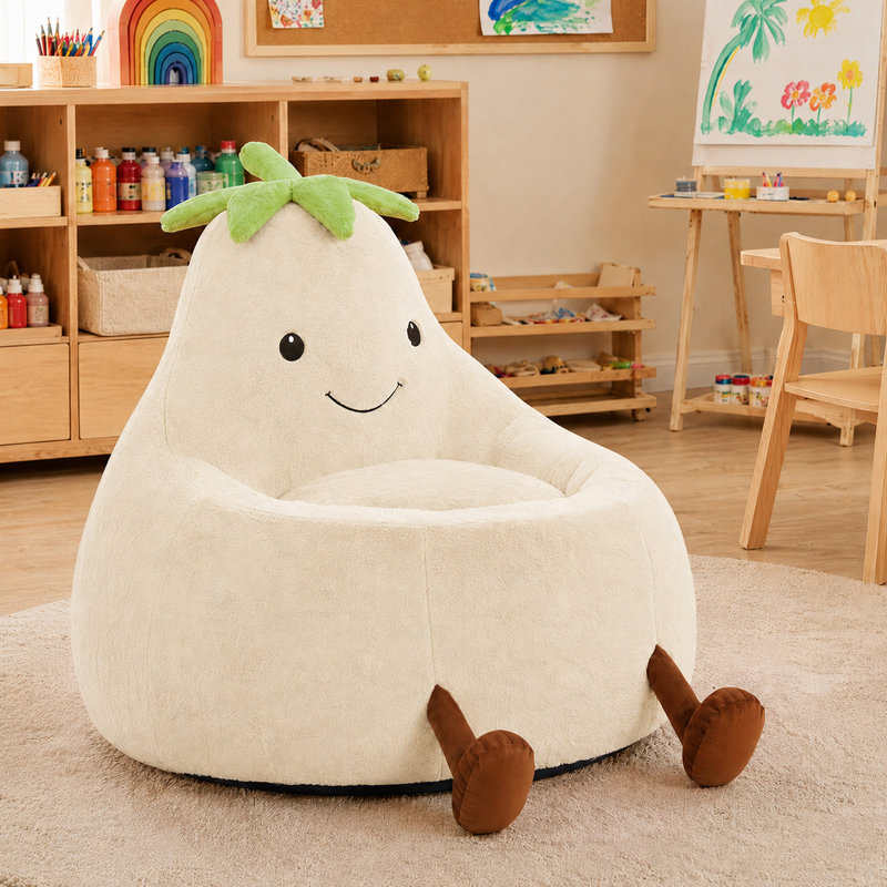 Kannon Cartoon Eggplant Bean Bag Chair, Kids Room Eggplant Sofa With Washable Sofa Cover For Reading, Lounging And Watching TV