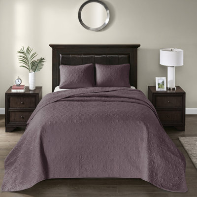 Couvre-lit très grand réversible en mauve très grand - Surpiqûre classique surdimensionnée pour s'adapter à un matelas à haute profondeur Rembourrage confortable en coton prélavé avec 2 taies décoratives lavables à la machine