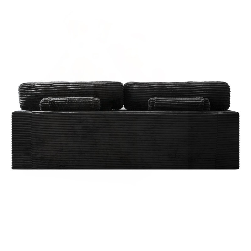 Canapé à compression sans pieds avec porte-gobelets et poche de rangement latérale, Black Corduroy, Noir