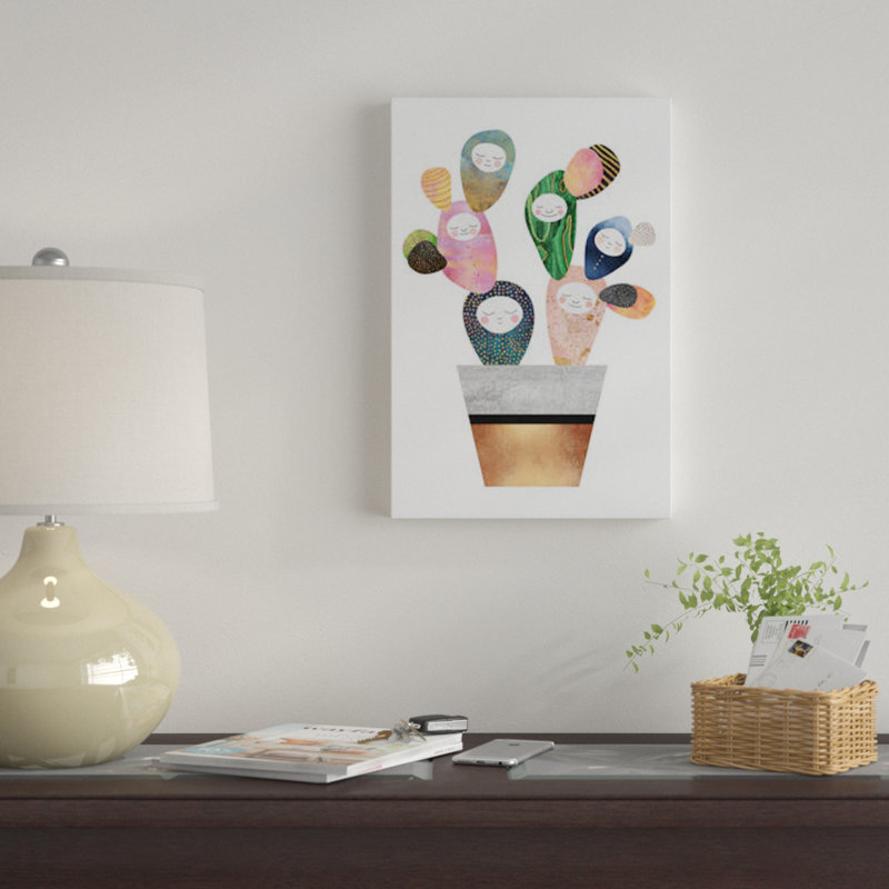 « sleepy cactus », reproduction sur toile, H 18 po x l 12 po x P 1,5 po, Toile tendue, Pas de tapis