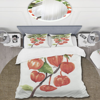 A Branch of Red Physalis - Ensemble de housse de couette traditionnel - Microfibre de polyester