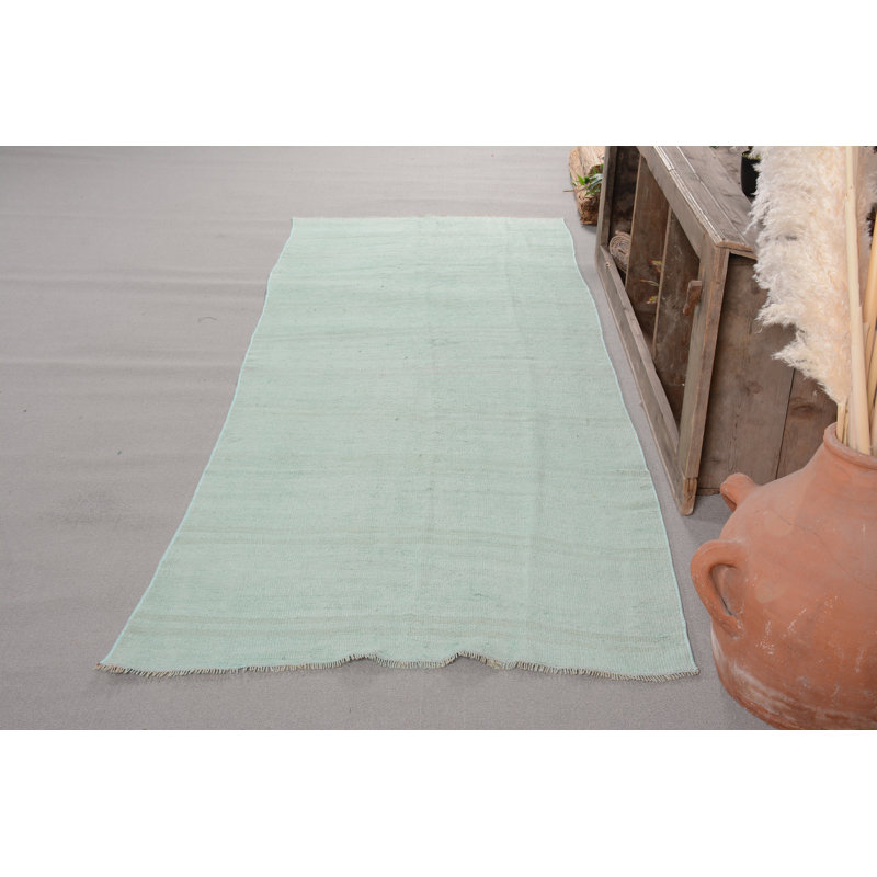 Tapis vert Boho, tapis Oushak, tapis rétro, tapis turc, tapis antiques, tapis de couloir 3,5 x 9,4 pi