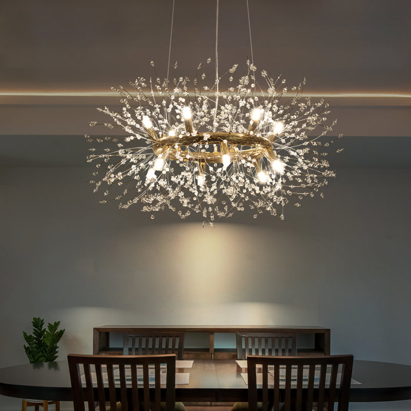 Geetika Dimmable Wagon Wheel Chandelier, 12.6" H x 31" W x 31.5" D, Gold