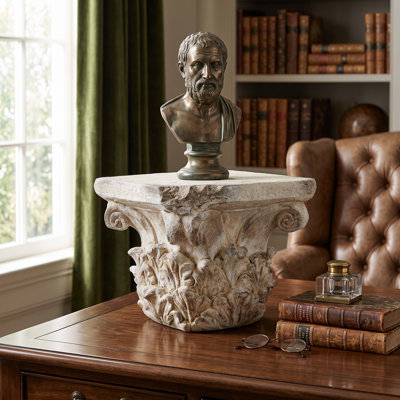Antique White Cement Corinthian Pedestal – 10" Decorative Column Stand for Indoor & Outdoor Display