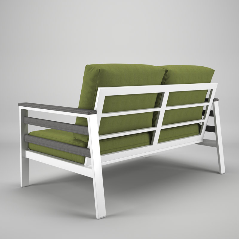 Townsend Metal Outdoor Loveseat With Sunbrella Cushion, Spectrum Cilantro