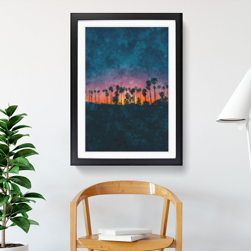 Palm Trees in Santa Barbara - Picture Frame Graphic Art Print, 33cm H x 24cm W x 2cm D, Black Framed
