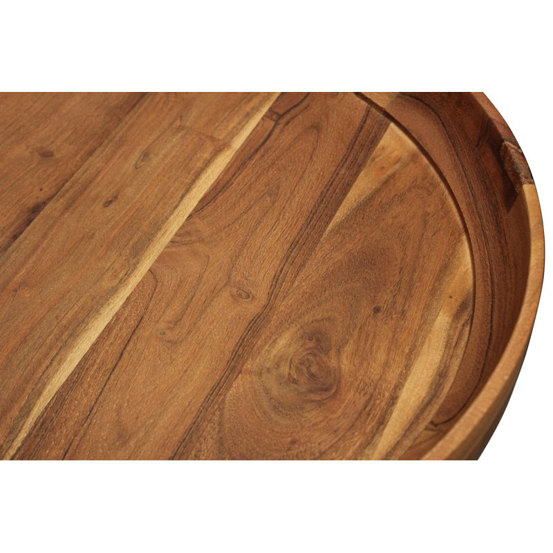 Dynamism Solid Wood Tray Top End Table, Natural