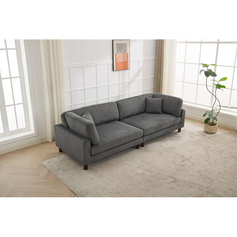 2-Piece Corduroy Upholstered Modular Sofa With Solid Wood Legs, Gray