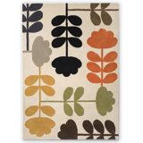 Hand Tufted Wool Floral Area Rug in Cream/Orage/Black/Yellow