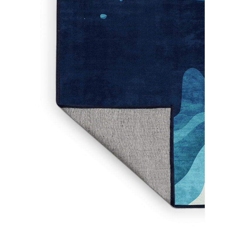 Tapis bleu marine délavé à la machine aux îles Whitsunday, 5 x 7