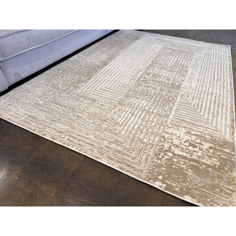 Tapis géométrique beige crème à texture ton sur ton moka chaud - Nude 21, Rectangle de 5 pi x 8 pi
