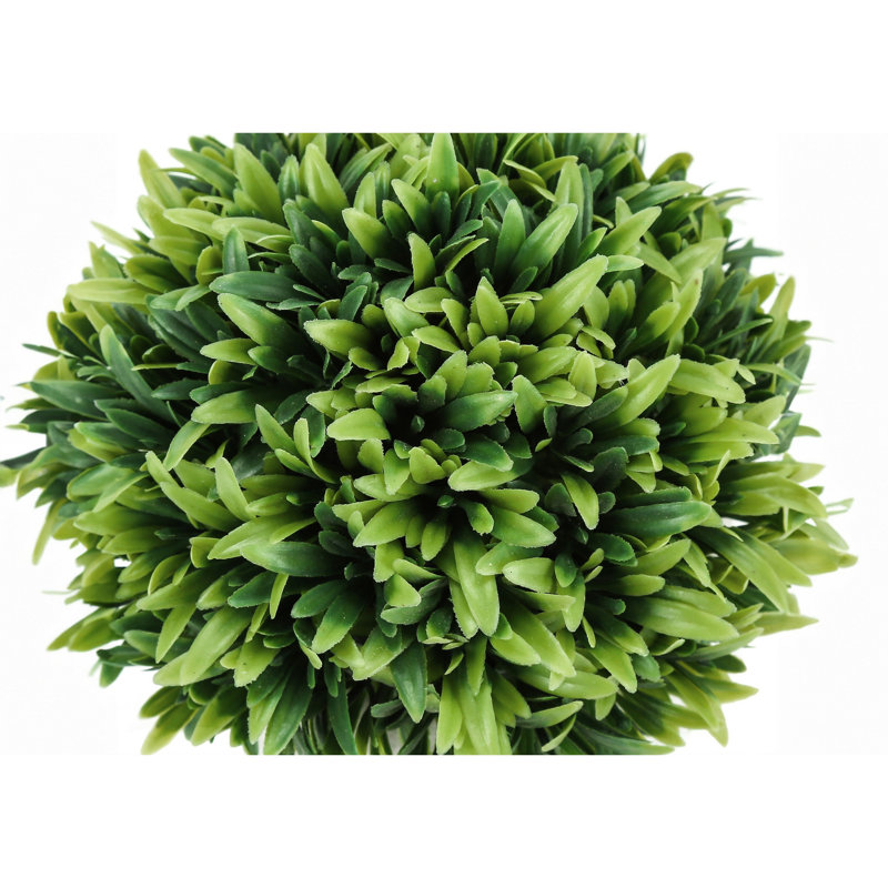Set of 3 Green Faux Grass Plants in Gray Pots