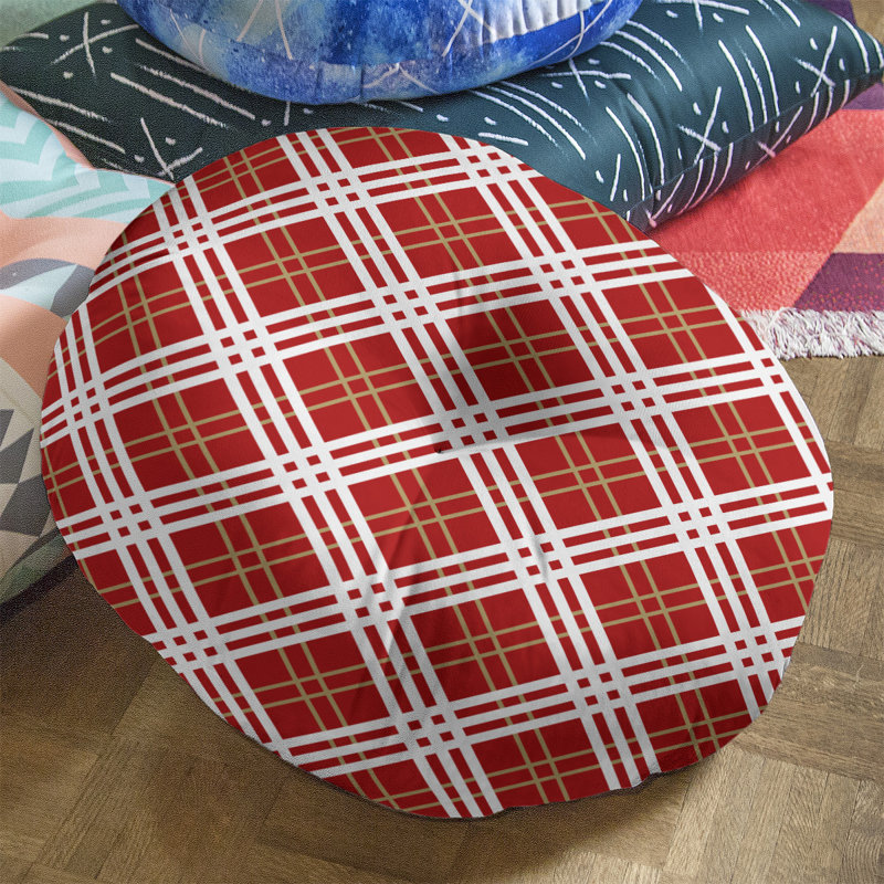 Housse de coussin ronde de luxe San Francisco, Rouge / or / blanc, 30 po x 30 po