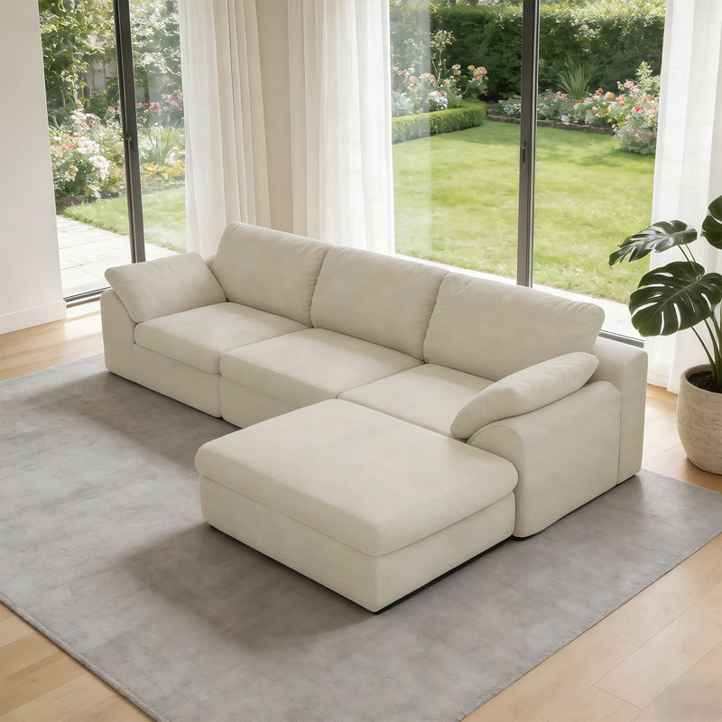 Canapé modulaire en forme de L avec repose-pieds et canapé-lit modulaire Boneless Cloud, Chenille beige