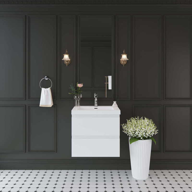 Meuble-lavabo flottant avec lavabo, Blanc, 24"