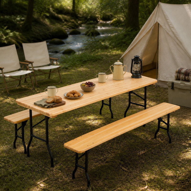 Table de pique-nique pliante de 1,13 m x 1,62 m, plateau en sapin naturel, 5.3FT Wide