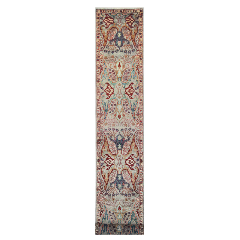 High-Quality Hand-Knotted Light Green And Red Area Rug