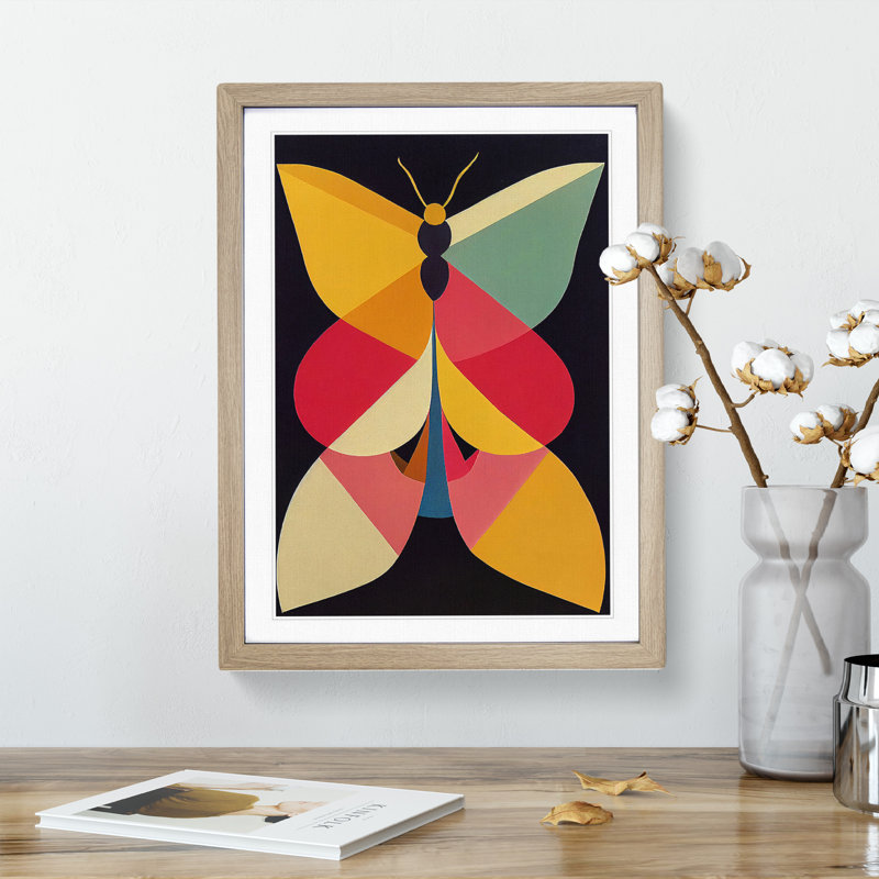 Butterfly Abstract - Wall Art, 48cm H x 36cm W, Oak Framed, White