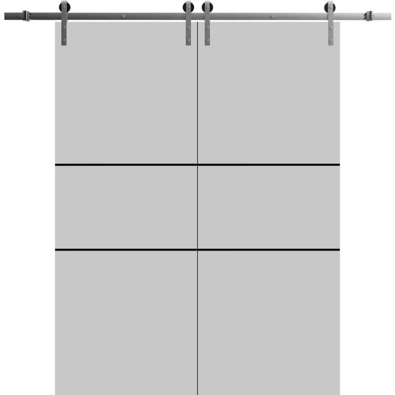 Porte de grange en bois massif massif, Gris mat, 48 po x 84 po