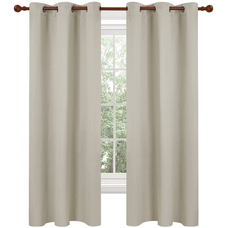 Thermal Insulated Room Darkening Grommet Curtain Panels (Set of 4), Light Beige, 38" W x 72" L