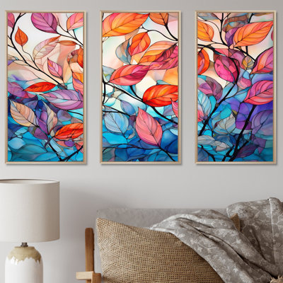 «Leaves Autumn Sunlight Harmony II», ensemble de reproductions d'art mural