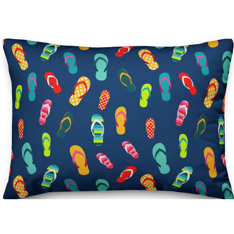 Navy and White Polyester Indoor/Outdoor Reversible Throw Pillow