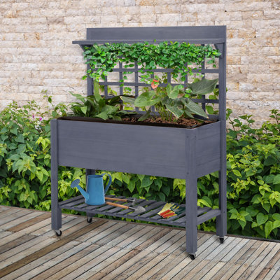 Lit de jardin surélevé avec treillis sur roulettes 41 po Outsunny