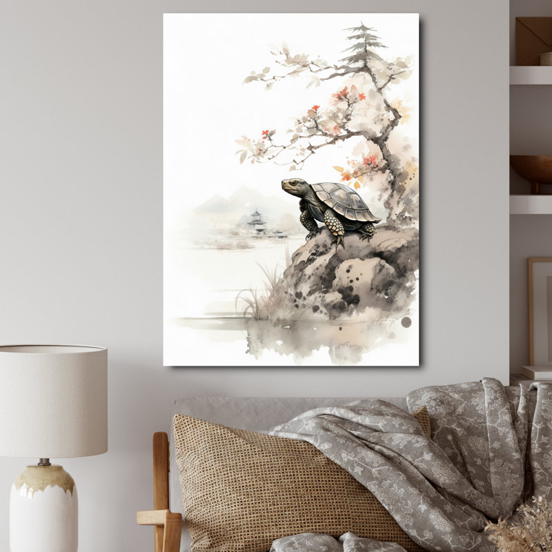 «Asian Art Turtle Sumi III», reproduction d'art sur toile asiatique, H 32 po x l 24 po x P 1 po, Toile tendue