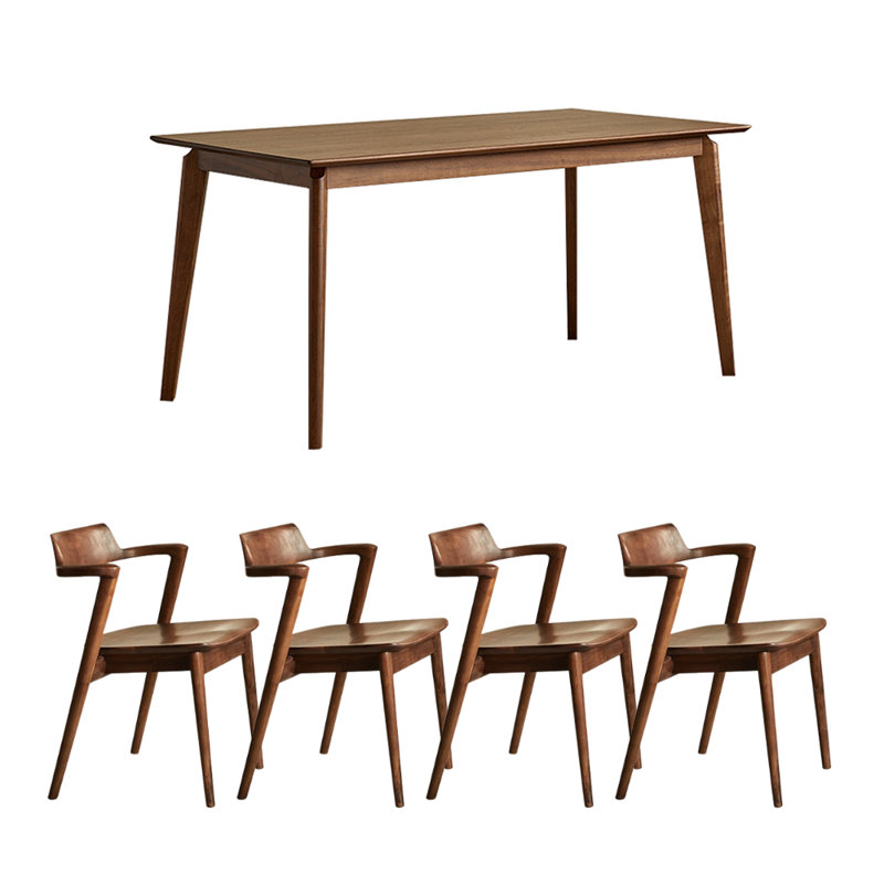 Simple Rectangular Black Walnut Dining Table Set, 29.52" H x 62.99" L x 31.49" W