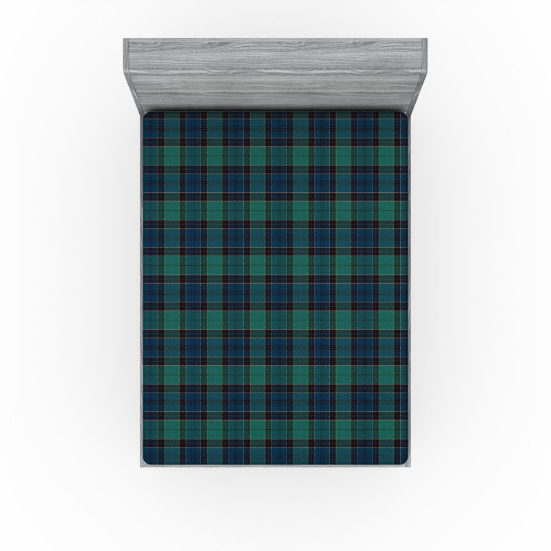 Ensemble de 2 draps-housses Ambesonne, Drap-housse de taille double, Vert foncé, noir / écossais