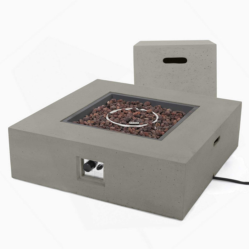 Table de foyer d'extérieur au propane 500g BTU avec support de réservoir - gris clair, Gris clair