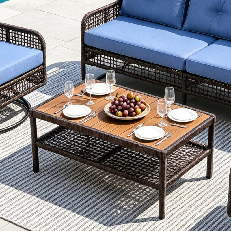 Ensemble de meubles de patio 4 pièces avec 2 chaises pivotantes et table basse, ensemble de conversation modulaire en rotin et osier pour l'extérieur, ensemble de conversation avec coussins toutes saisons