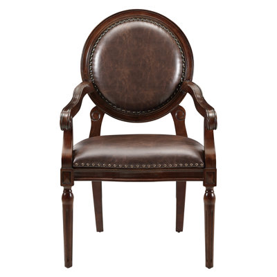 Alder Desk Armchair, Dark Brown Faux Leather, Solid Wood And Foam