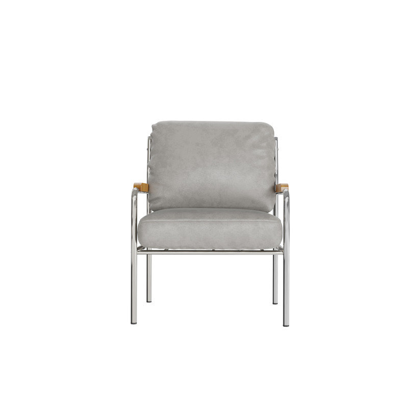 Fauteuil Mid-Century moderne en cuir et acier inoxydable, Gris