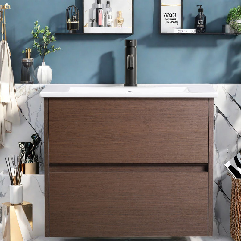 Meuble-lavabo compact compact 24 po avec armoire et lavabo en céramique, rangement mural en contreplaqué