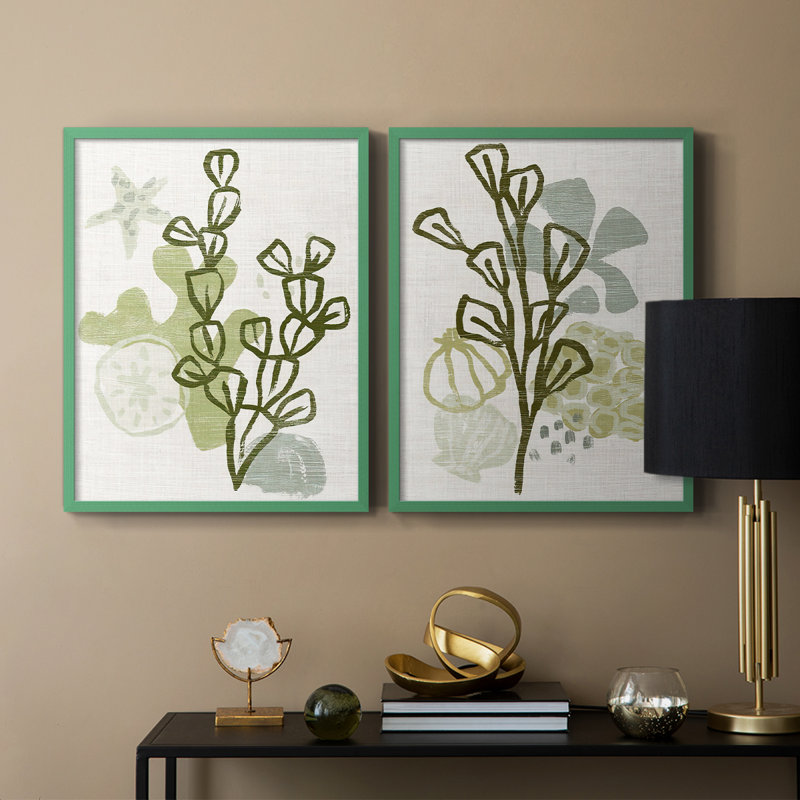 Coral Blockprint I -Premium Framed Print -Ready to Hang - No Nails Required - No Nails Required, 29" H x 46" W, Grey