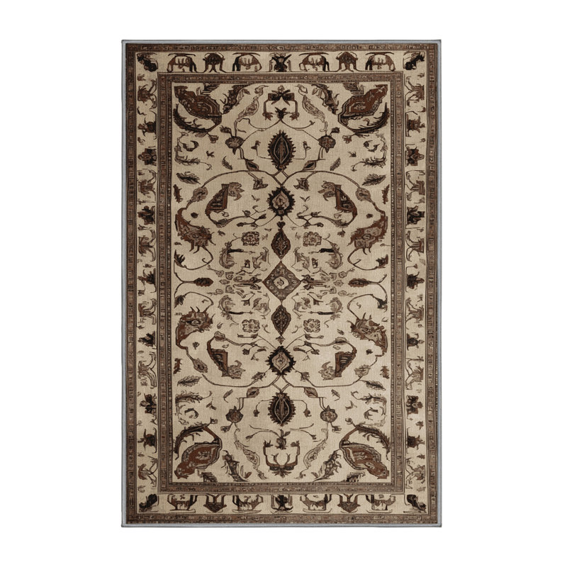 Machine Washable Persian Gray Area Rug, Rectangle 5' x 8'