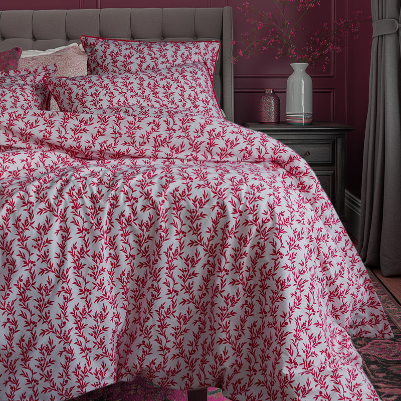Cotton Duvet Cover with Pillowcases, Single - 1 Standard Pillowcase, Floral, Viva Magenta