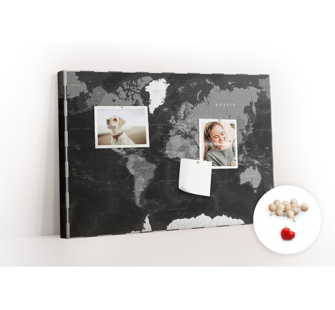 Wall Mounted bulletin board print wall art notice boards for office corkboard Detailed black map