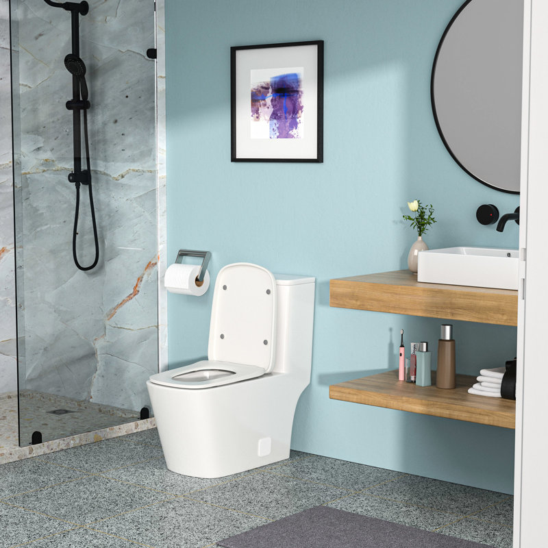Toilette en céramique une pièce avec chasse d'eau stable et propre - siège à fermeture en douceur, chasse au siphon, faible absorption d'eau, pur hygiénique impeccable Neat