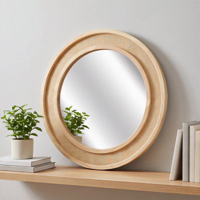 Miroir mural rond 30 po en rotin