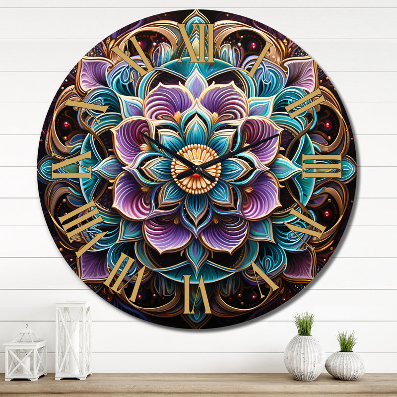 Horloge murale antique en métal Mandala, Très grand