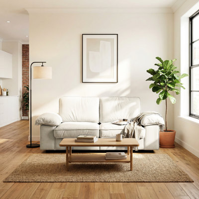 78,74 pouces d'espace en blanc crème, 2 coussins de siège avec rangement caché spacieux, structure et velours blanc rembourré 2, 79 pouces de conception compacte pour les petites chambres, les pieds