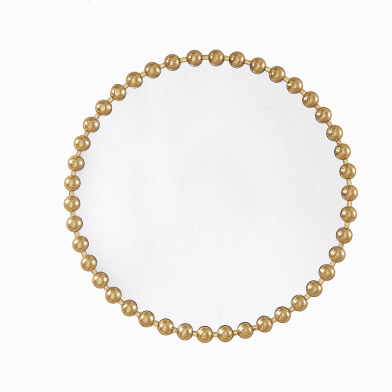 Metal Room Wall Mirror with Beaded Detailing, 36" x 36", Gold